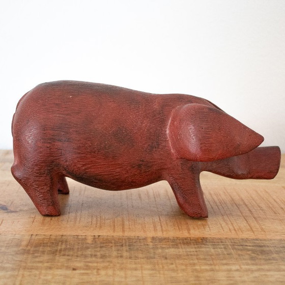Image 1 of Statue de cochon en bois, style rustique