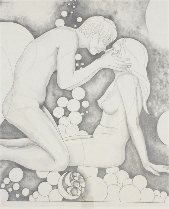 Image 1 of P. de Minter: Schets, 'Esoterische Naakt' jaren 70 ° Vintage ° Naakttekening