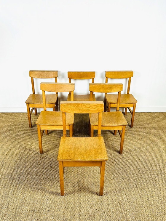 Image 1 of Set di 6 sedie da pranzo vintage in rovere, Francia, 1950