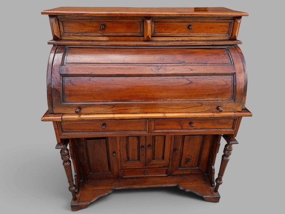 Scrivania a cilindro antica, scrivania a rullo, secretaire in legno di mogano, dimensioni: 102x45cm e 117cm (photo 5 of 5)