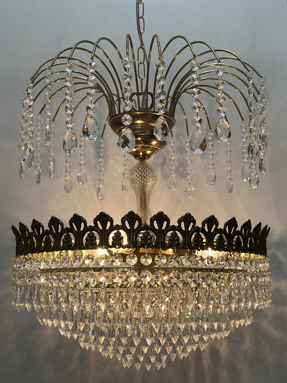 Image 1 of 2 Pieces ! Vintage Art Nouveau Style Crystal Chandeliers