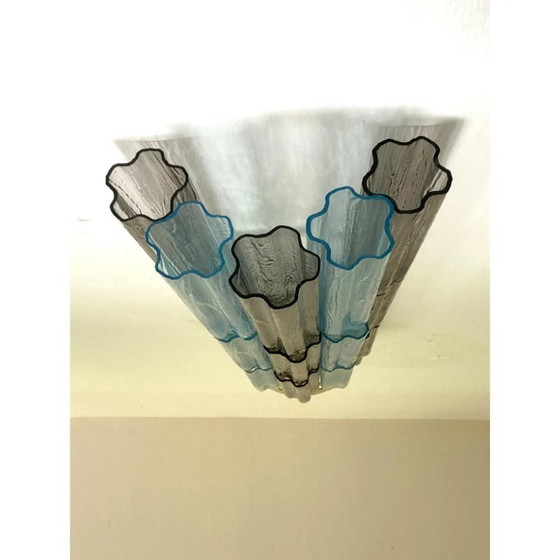 Image 1 of 2er-Set moderne graue und hellblaue „Tronchi“-Wandleuchten aus Muranoglas