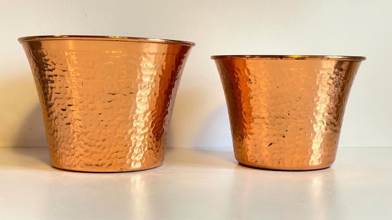 Image 1 of Hammered Copper Flowerpots, 1960s