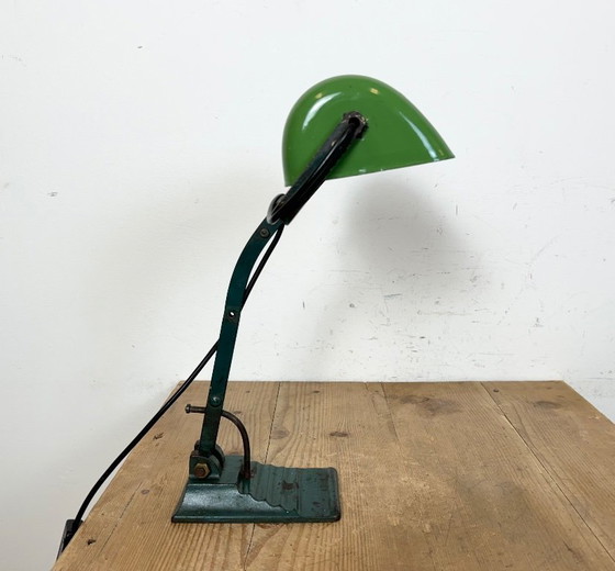 Image 1 of Vintage Green Enamel Bank Lamp, 1950s