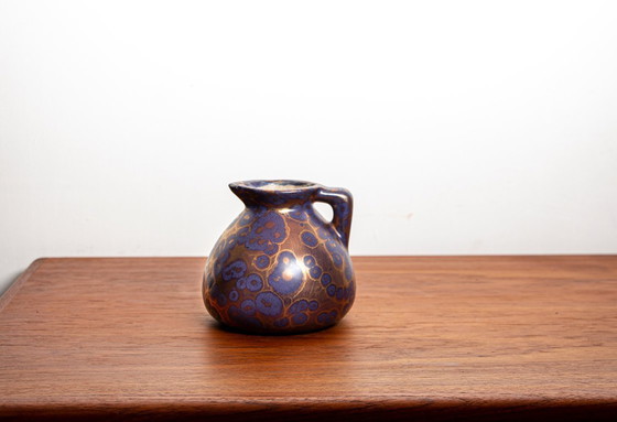 Image 1 of Vaso e versatore in stile Art-Nouveau in ceramica smaltata viola iridescente di Léon Pointu, Grès de Puisaye, 1910.