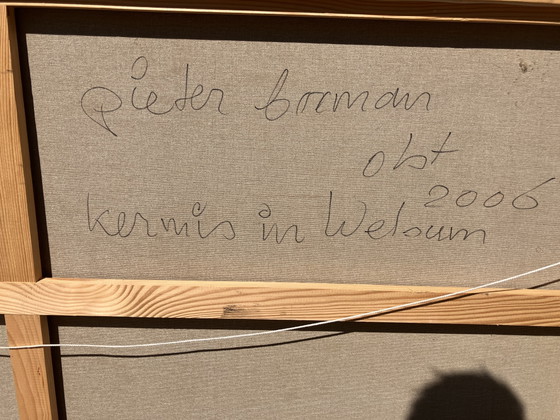 Image 1 of Modernes Gemälde von Pieter Boxman aus dem Jahr 2006 mit dem Titel: Jahrmarkt in Welsum