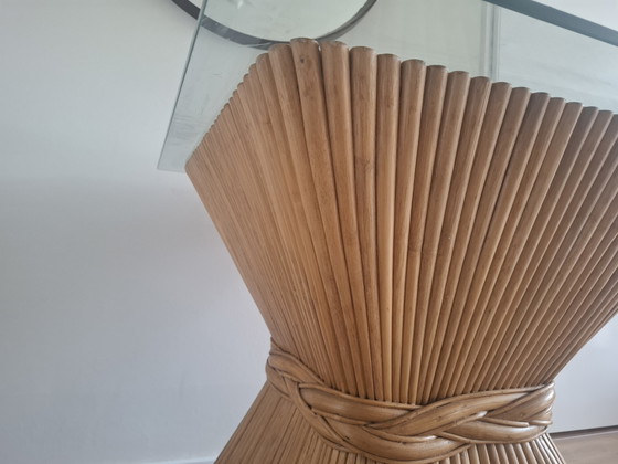 Image 1 of 'Wheat Sheaf' (korenschoof) tafel, ontworpen door John & Eleanor McGuire (of gemaakt in die specifieke stijl) uit de jaren 70.