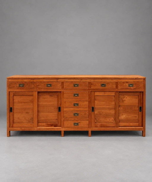Großes Teakholz Sideboard mit Schiebetüren & Schubladen