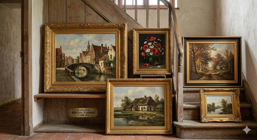 Lot of 5 classic oil paintings in gold-colored frames