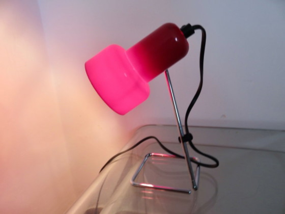 Image 1 of Chrome-plated metal and red ABS plastic lamp, 1970s/80s
