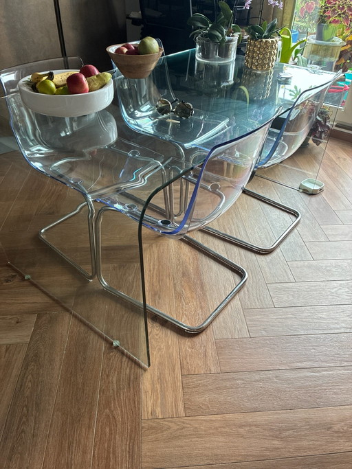 Table de salle à manger en verre années 90