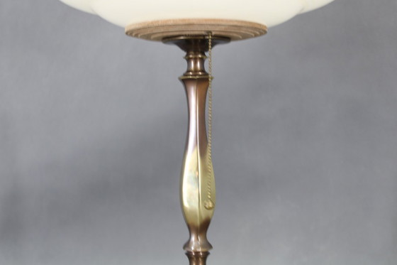Image 1 of 1940s Restored Brass Table Lamp with Glass Shade