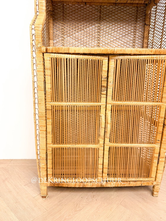 Image 1 of Vintage rattan wicker arched cabinet with doors