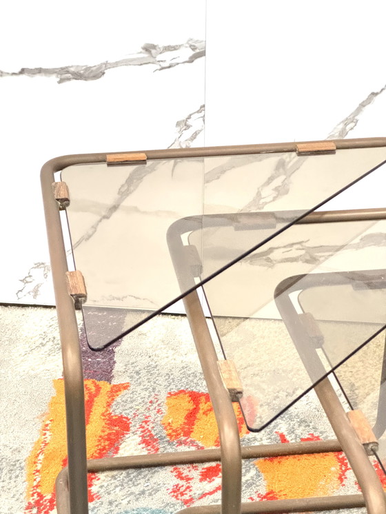 Image 1 of Set 4 tavolini Componibili Metallo E Vetro 1960’s Design Modernariato