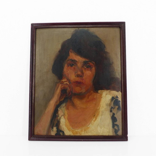 Oil on panel, portrait of a woman by Henri Marie Joseph Arrault, 1925