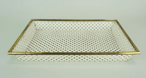 Image 1 of mid century modern TRAY, perforated metal and brass, attr. to mathieu mategot 1950s