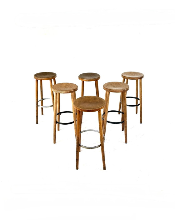 Image 1 of Set di 6 sgabelli da bar brutalisti anni '60