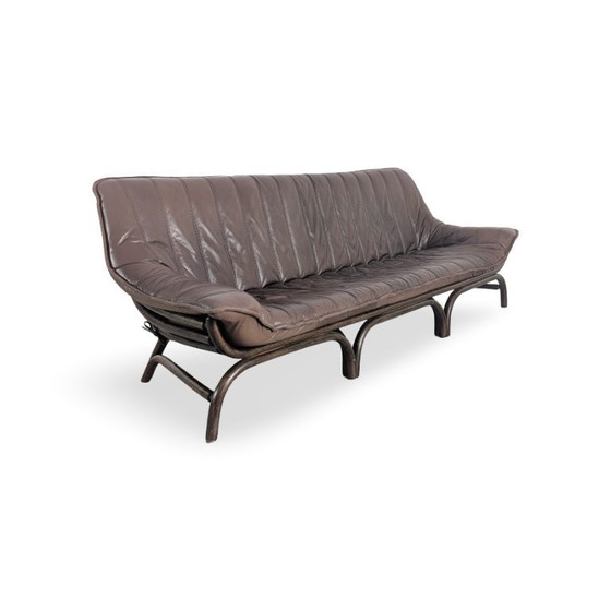Image 1 of Canapé italien style années 50, design bambou, cuir marron