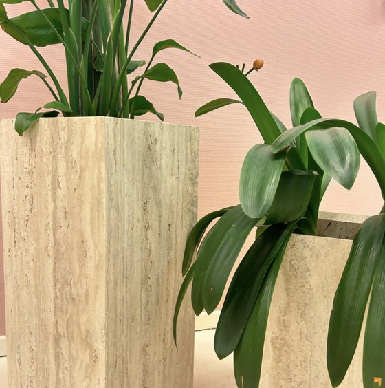 Image 1 of Square Travertine Plant Pots - 1980s