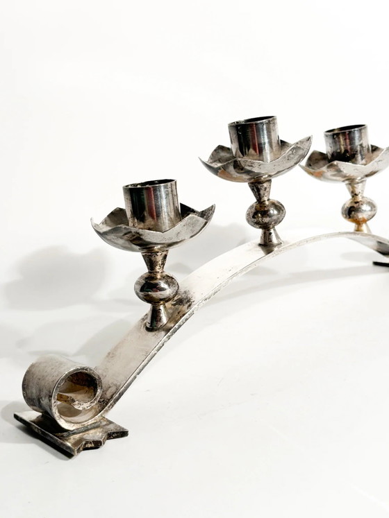 Dreifach versilberter Metallkandelaber, italienische Fertigung, 1950er Jahre – Dekorative Objekte (photo 13 of 14)