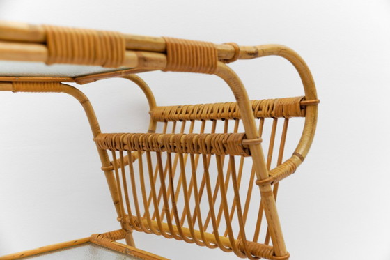 Image 1 of Carrello da portata italiano in bambù, rattan e vetro, anni '50