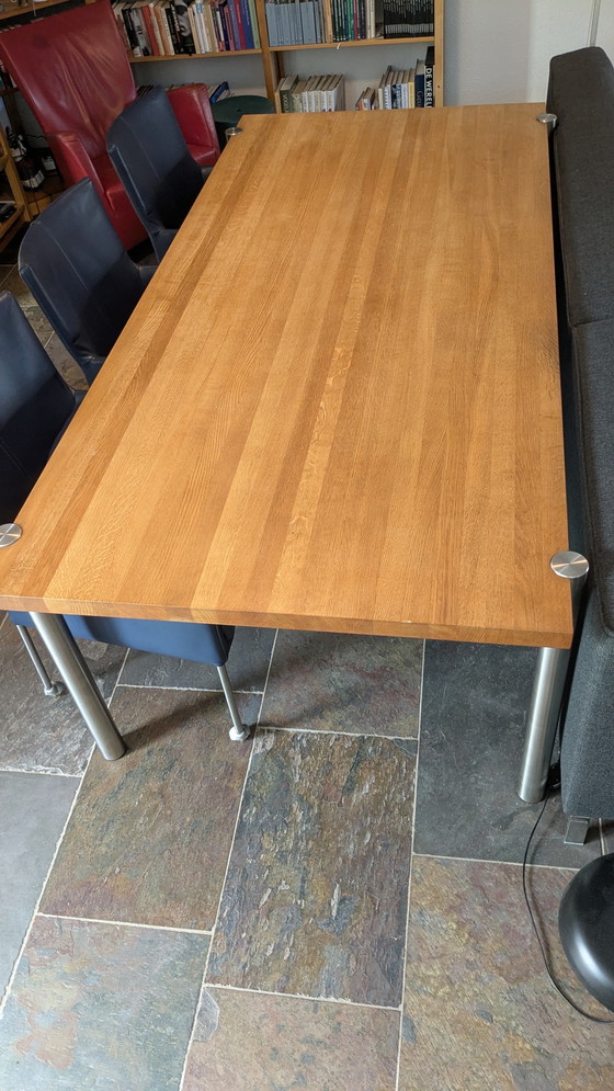 Image 1 of Table de salle à manger moderne en chêne, 1x2 mètres et 76 cm de haut