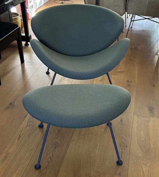 Artifort Orange Slice armchair and footstool in green