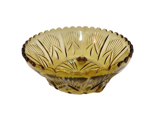 Vintage Three Footed Amber Glass Fruit Bowl