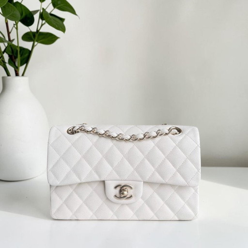 Chanel Classic Flap Small - Caviar 23CM Quilted White Light Gold Hardware Microchip