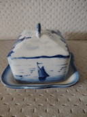 Antieke Delftse botervloot, blauw, handbeschilderd, Holland, Nederland, landschap