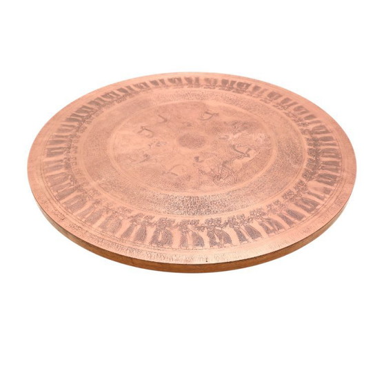 Image 1 of Round vintage Brutalist coffee table from VAD Trævarefabrik with copper top