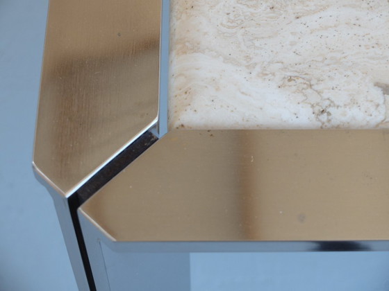 Image 1 of 1 Tavolino, acciaio inossidabile e pietra di travertino, Artelano France, anni '80.