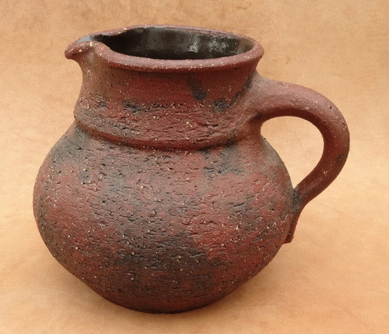 Image 1 of Gerhard Liebenthron, roodbruine, ruwe patroon, Studio Keramik, jug, vase, 1976