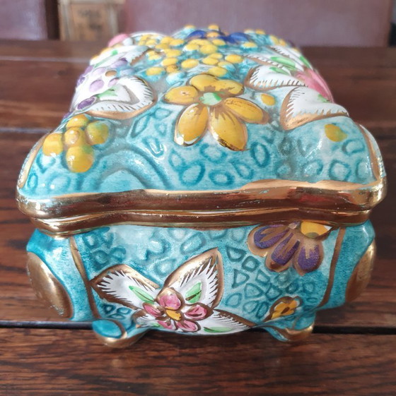 Image 1 of Colorful ceramic box with lid - Belgium 1930-1950