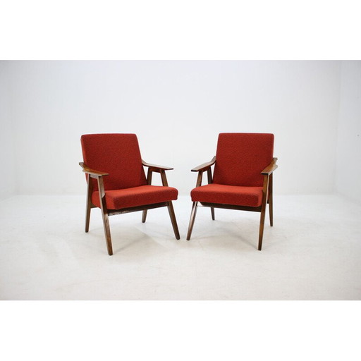 Coppia di poltrone vintage in tessuto rosso