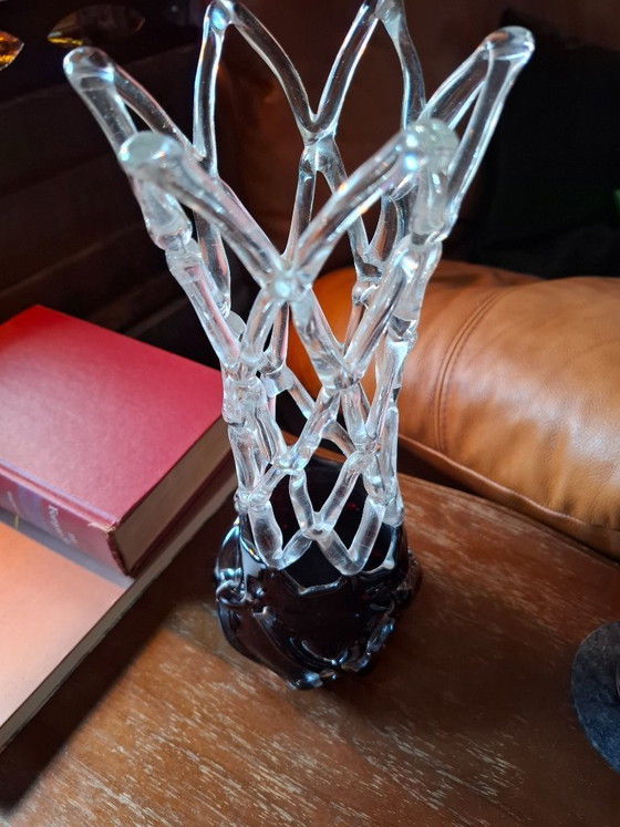 Image 1 of Vintage Mid-Century Sculptural Art Glass Lattice Vase by Poltár / Katarínska Huta – 32cm