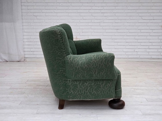 Image 1 of Divano danese a 3 posti, anni '60, lana verde, legno di quercia.