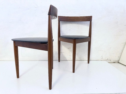 2 Roundette side chairs in teak and faux leather by Hans Olsen for Frem Rojle