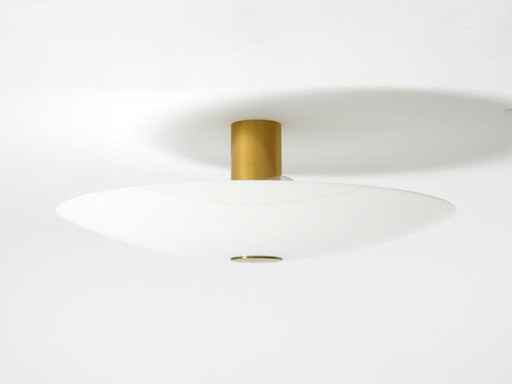 Large 80s Florian Schulz, Gela 55, brass opal glass round ceiling lamp with five E27 sockets
