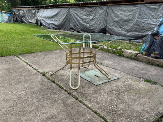Italian Brass Dining Table and Chairs, 1970s, Set of 7 – Dining set, Glass, Hollywood Regency (photo 9 of 9)