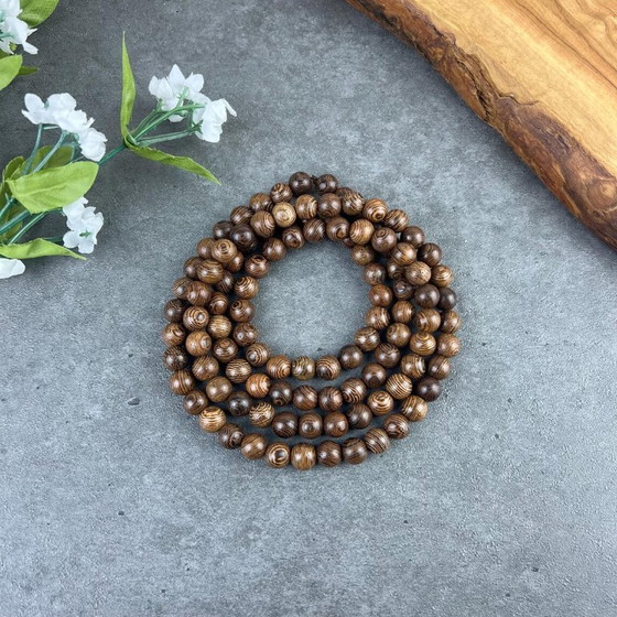 Image 1 of Wood Bead Mala Necklace Bracelet, 108 Prayer Beads Mala, Custom Wooden Mala, Japa Mala Necklace, Natural Wooden Bead Mala, 8mm B