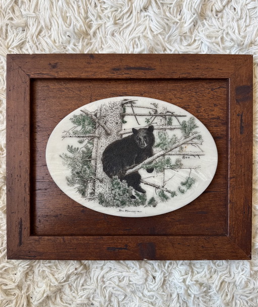 Marble engraving painting of a bear by Don Northcutt