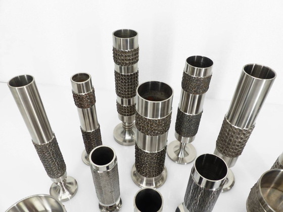 Image 1 of Set of 13 Brutalist Space Age steel vases – BMF, Germany, circa 1970