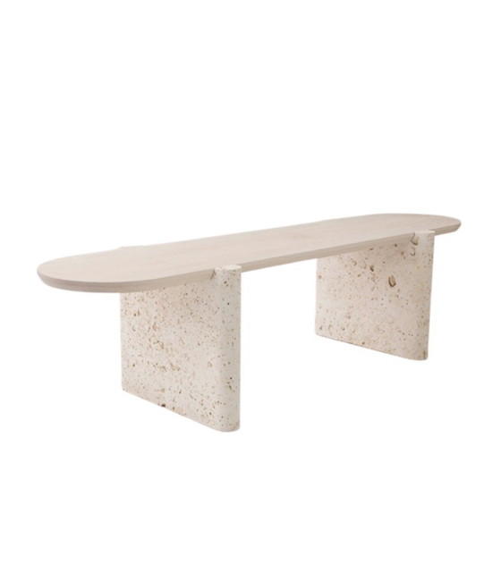Image 1 of TABLE Designerbank aus Holz und Naturstein 150 × 40 × 40 cm