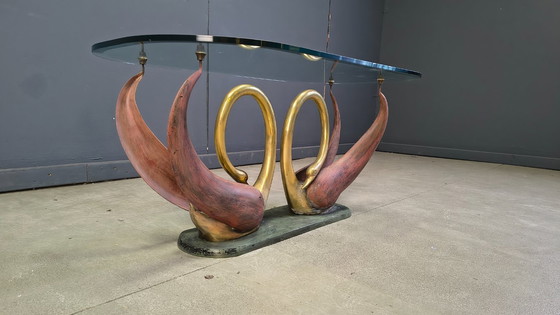 Image 1 of Vintage brass swan coffee table, 1980s 