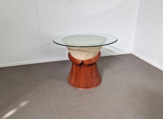 Vintage Dining Table | Stone and Rattan | 1970s – Glass (photo 8 of 10)