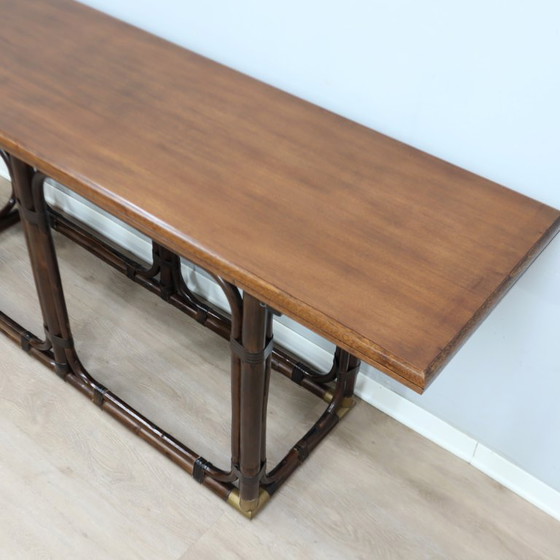 Tavolo da pranzo consolle convertibile McGuire in rattan e rovere anni '70 – Console, Wood (photo 8 of 15)
