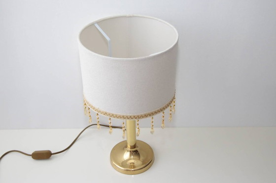Image 1 of Table lamp, brass, textile, fringe, art glass beads, 90s vintage