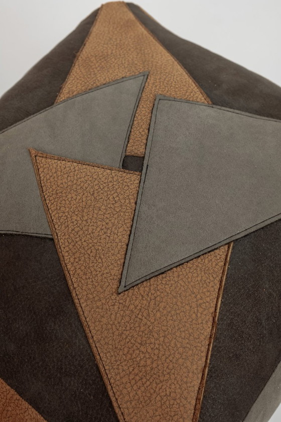 Image 1 of Vintage leather patchwork pouf