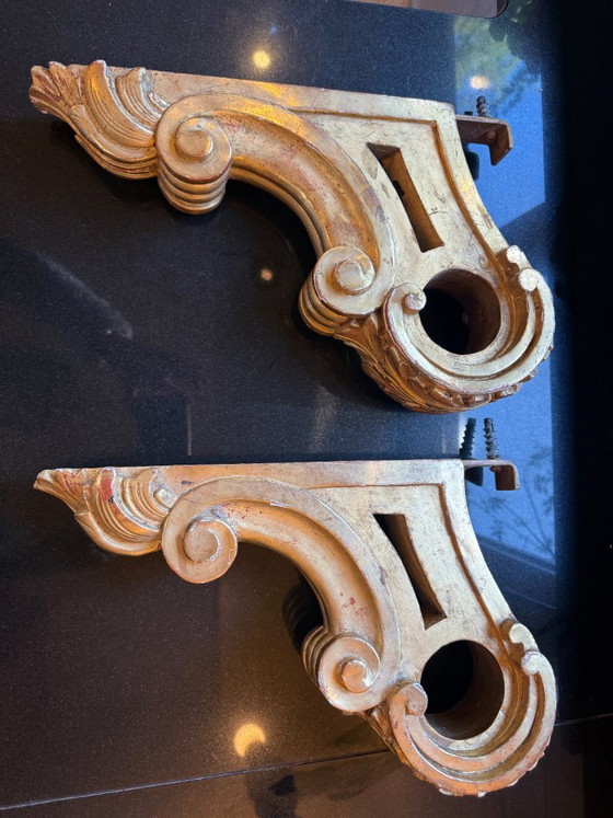 2 decorative Louis Philippe wall Consoles – Wood, Gold (photo 6 of 11)